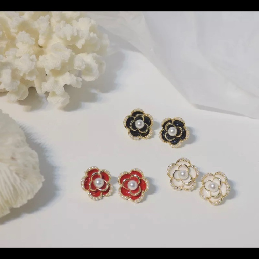 Camilla Flower and Pearl Stud Earrings